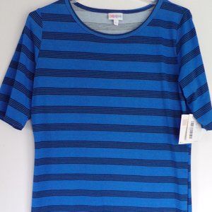 LuLaRoe Julia Tshirt Dress Royal Blue Black Stripes NWT Size Large